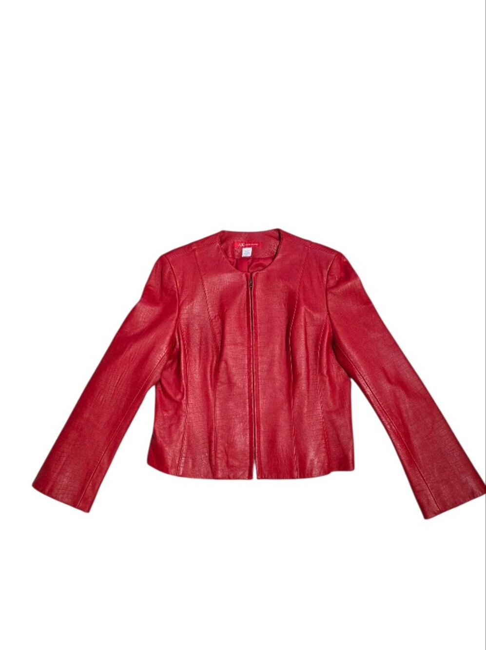 Anne Klein Red Faux Leather Zip-Front Jacket